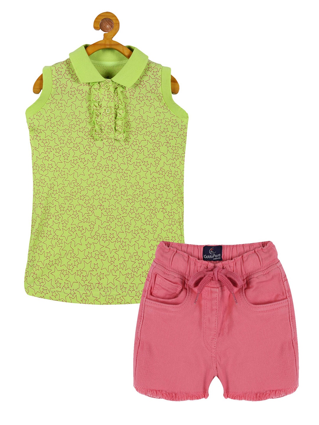 

KiddoPanti Girls Pure Cotton Printed T-shirt With Shorts, Green