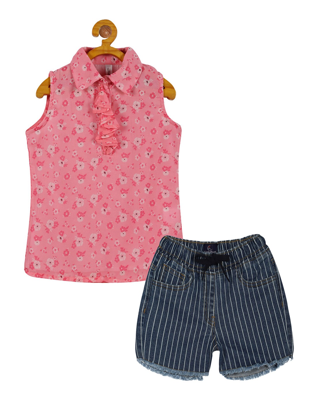 

KiddoPanti Girls Printed Top with Shorts, Pink