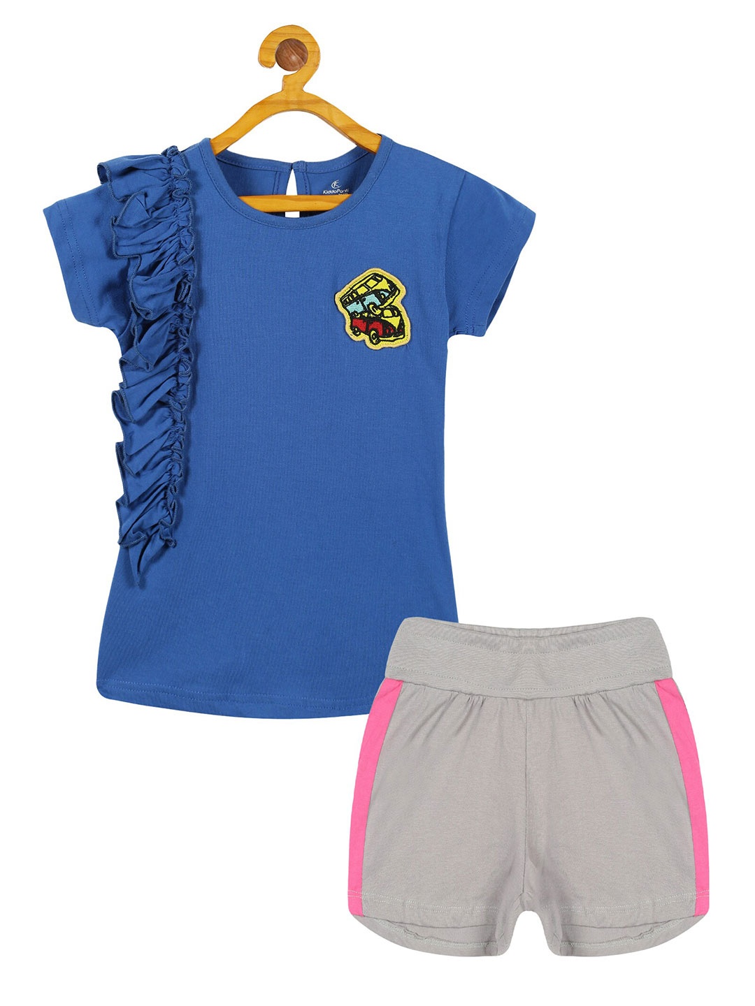 

KiddoPanti Girls Pure Cotton Top with Shorts, Blue