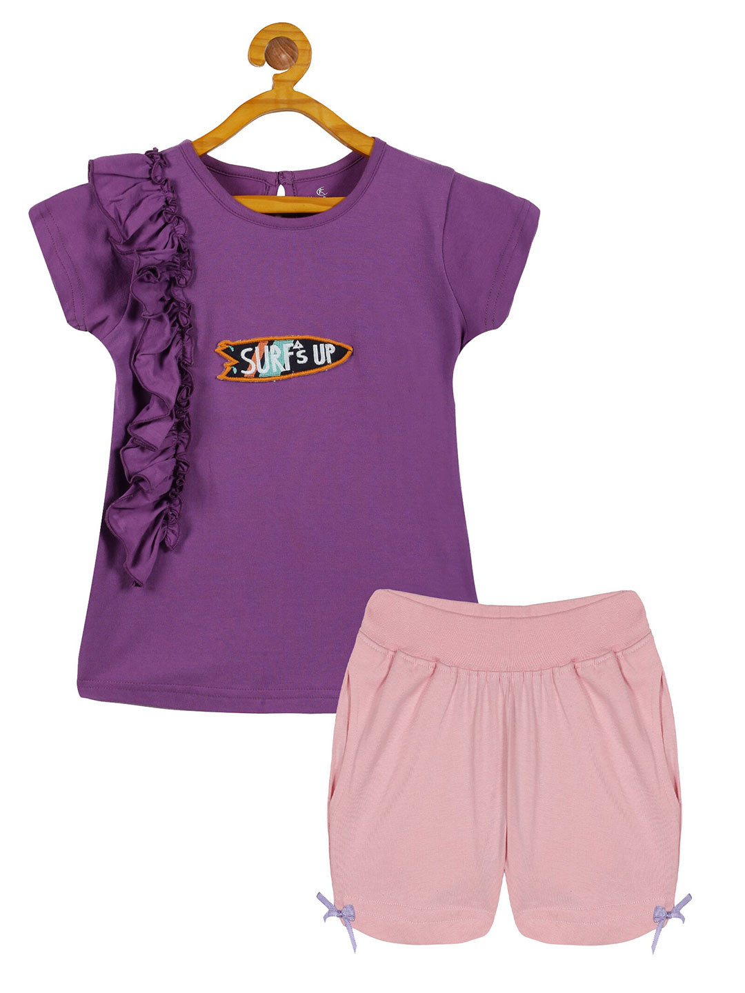 

KiddoPanti Girls Pure Cotton Top with Shorts, Purple
