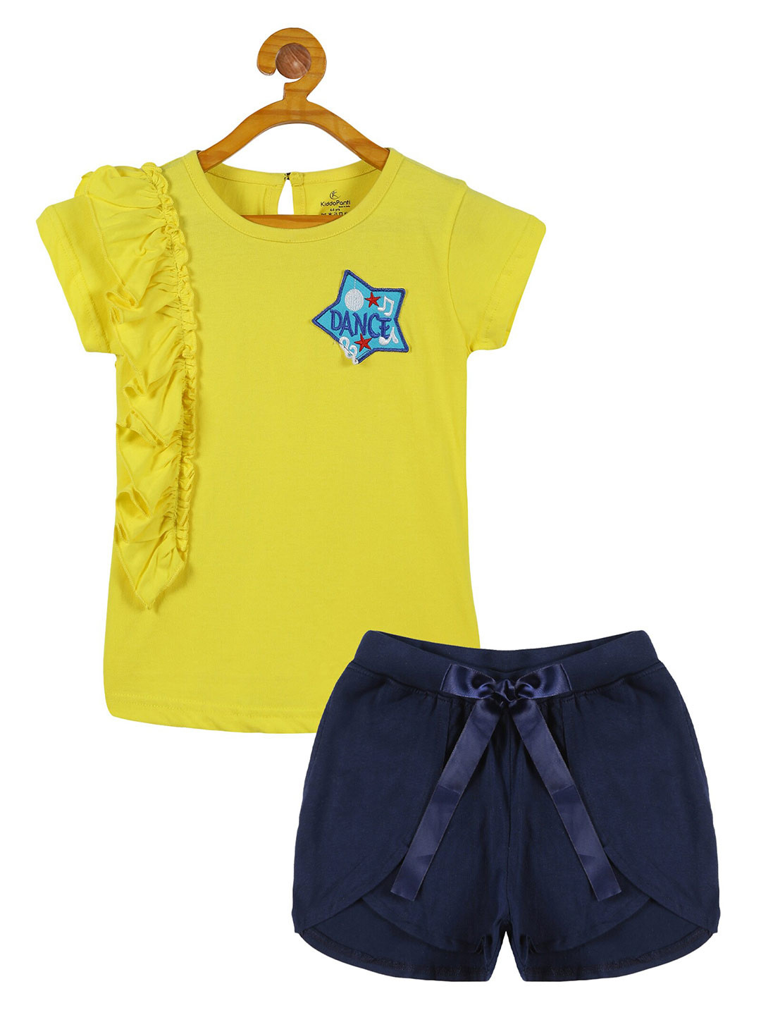 

KiddoPanti Girls Pure Cotton Printed T-shirt with Shorts, Yellow