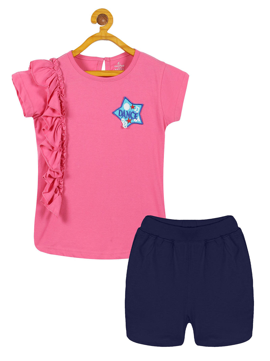 

KiddoPanti Girls Pure Cotton Frill T-shirt with Shorts, Pink