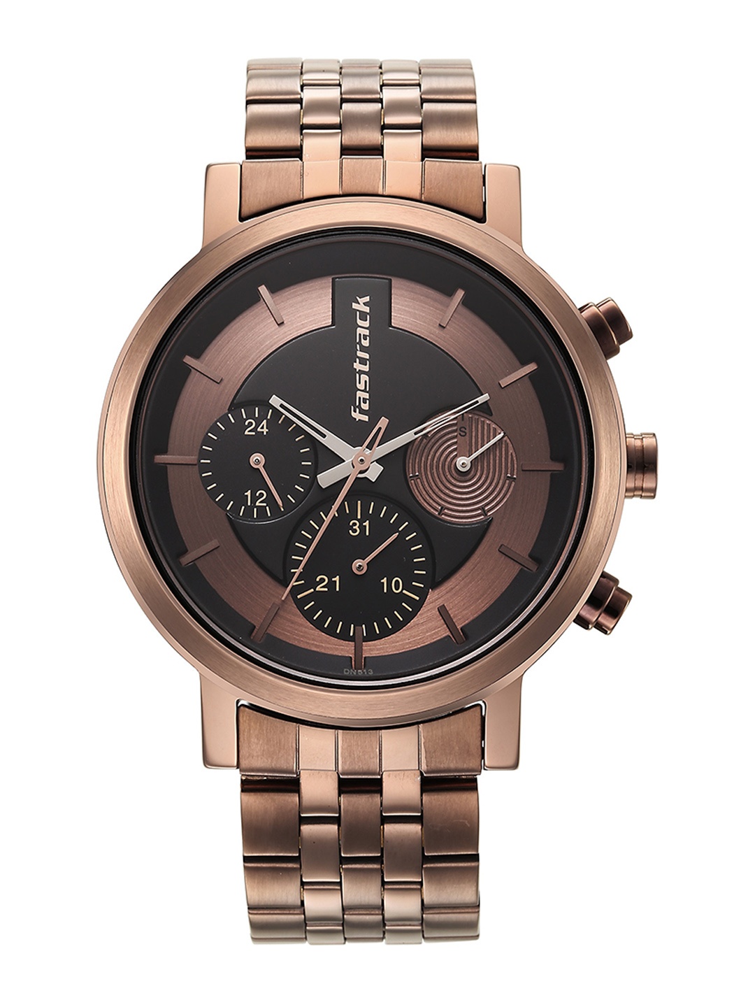 

Fastrack Men Textured Dial & Bracelet Style Straps Analogue Watch 3287QM03, Brown