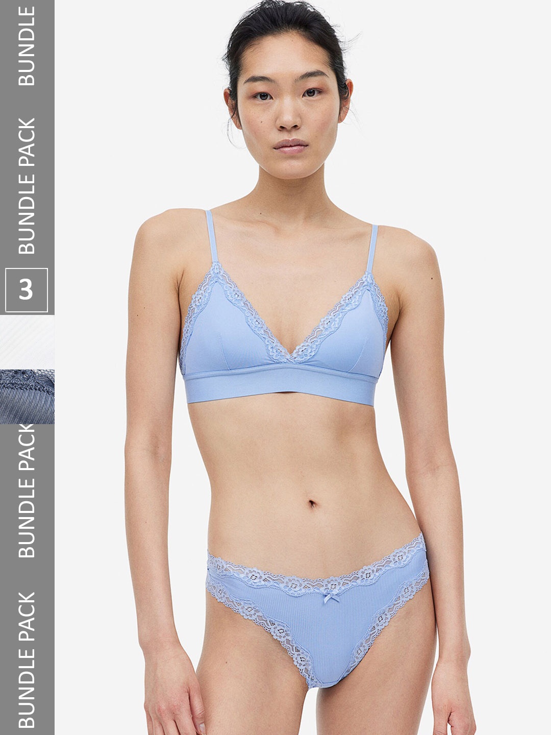 

H&M Women 3-Pack Brazilian Briefs 0803070071, Blue