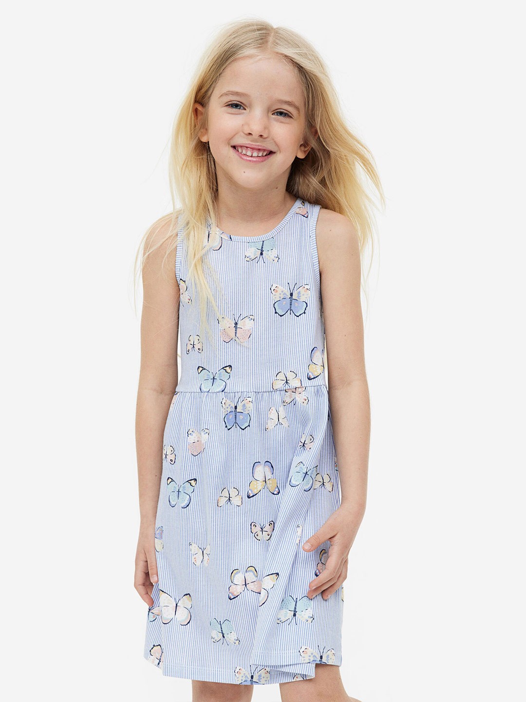 

H&M Girls Patterned Cotton Dress, Blue
