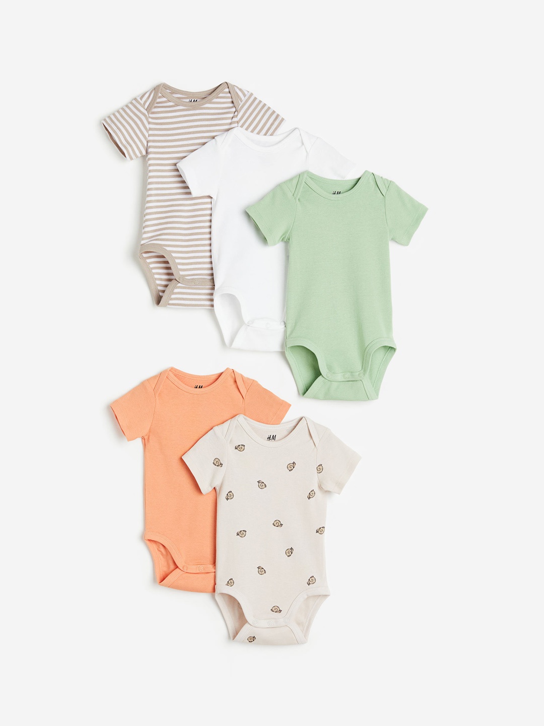 

H&M Boys 5-Pack Pure-Cotton Bodysuit, Beige