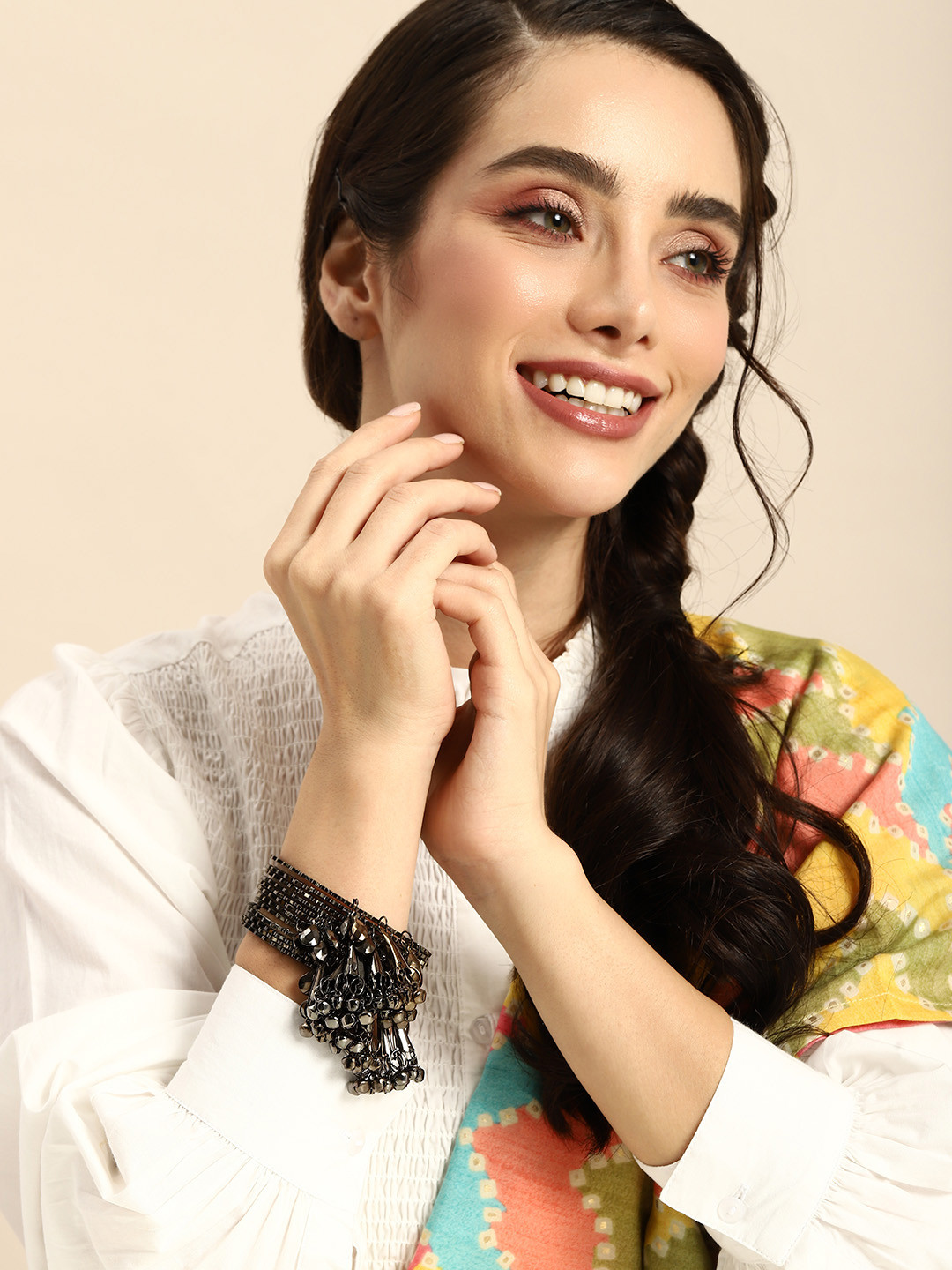 

Anouk Set of 12 Textured Artificial Beads Antique Bangles with Latkan, Gold