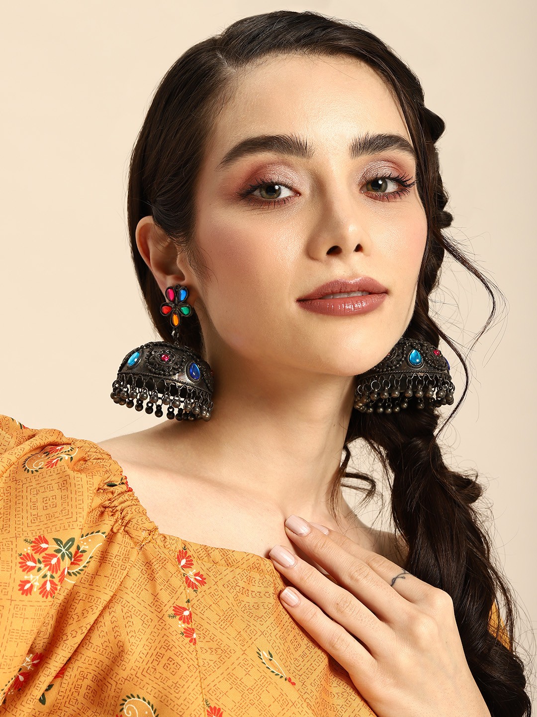 

Anouk Oxidised Dome Shaped Jhumkas, Multi