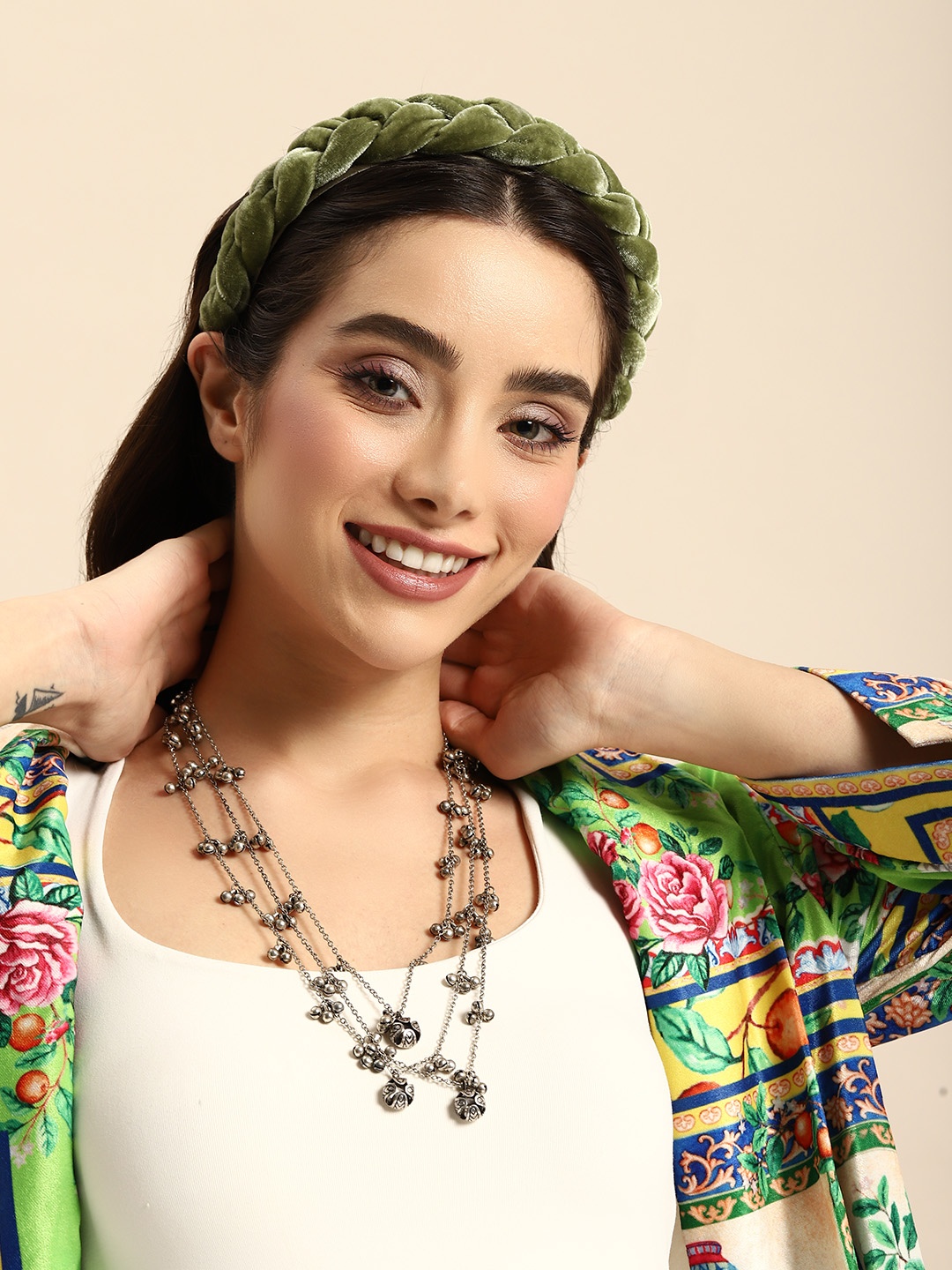 

Sangria Women Oxidised Layered Necklace, Silver