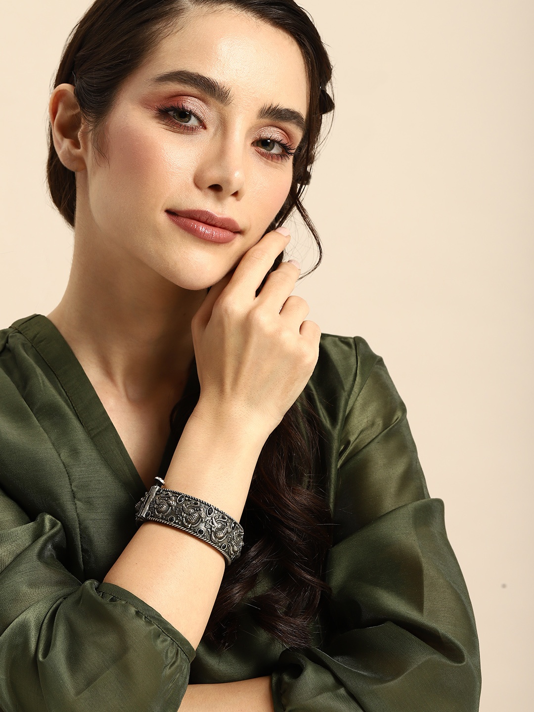 

Anouk Intricate Textured Oxidised Cuff Bangle, Silver