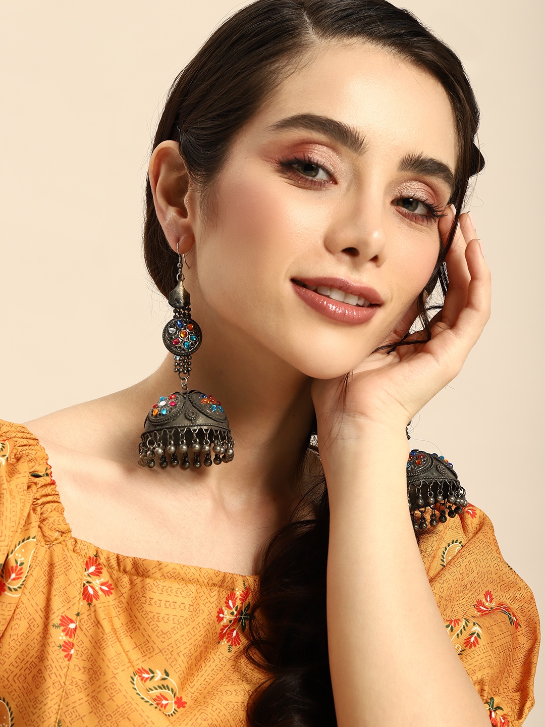 

Anouk Oxidised Dome Shaped Jhumkas, Multi