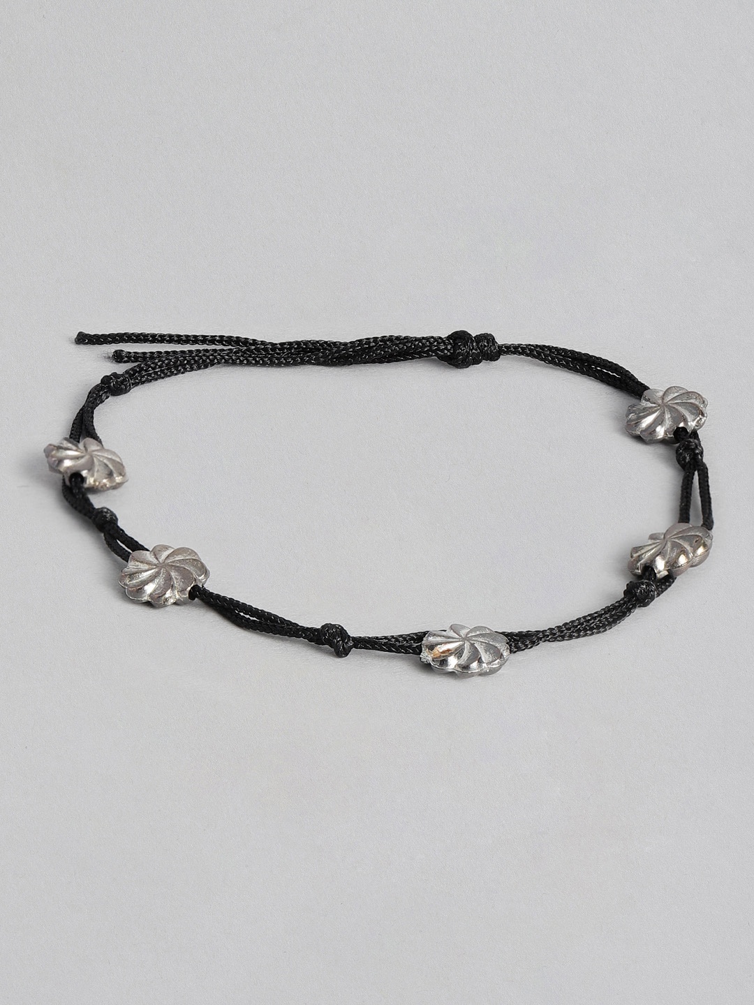 

Sangria Braided Artificial Beads Studded Anklet, Black