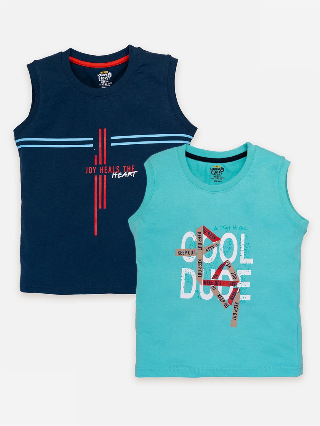 

AMUL Kandyfloss Boys Pack Of 2 Typography Printed Pure Cotton T-Shirt, Navy blue