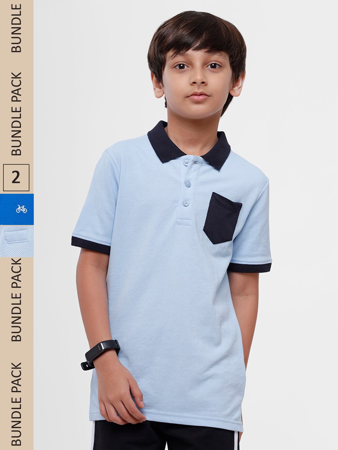 

PIPIN Boys Pack Of 2 Polo Collar Cotton T-Shirt, Blue