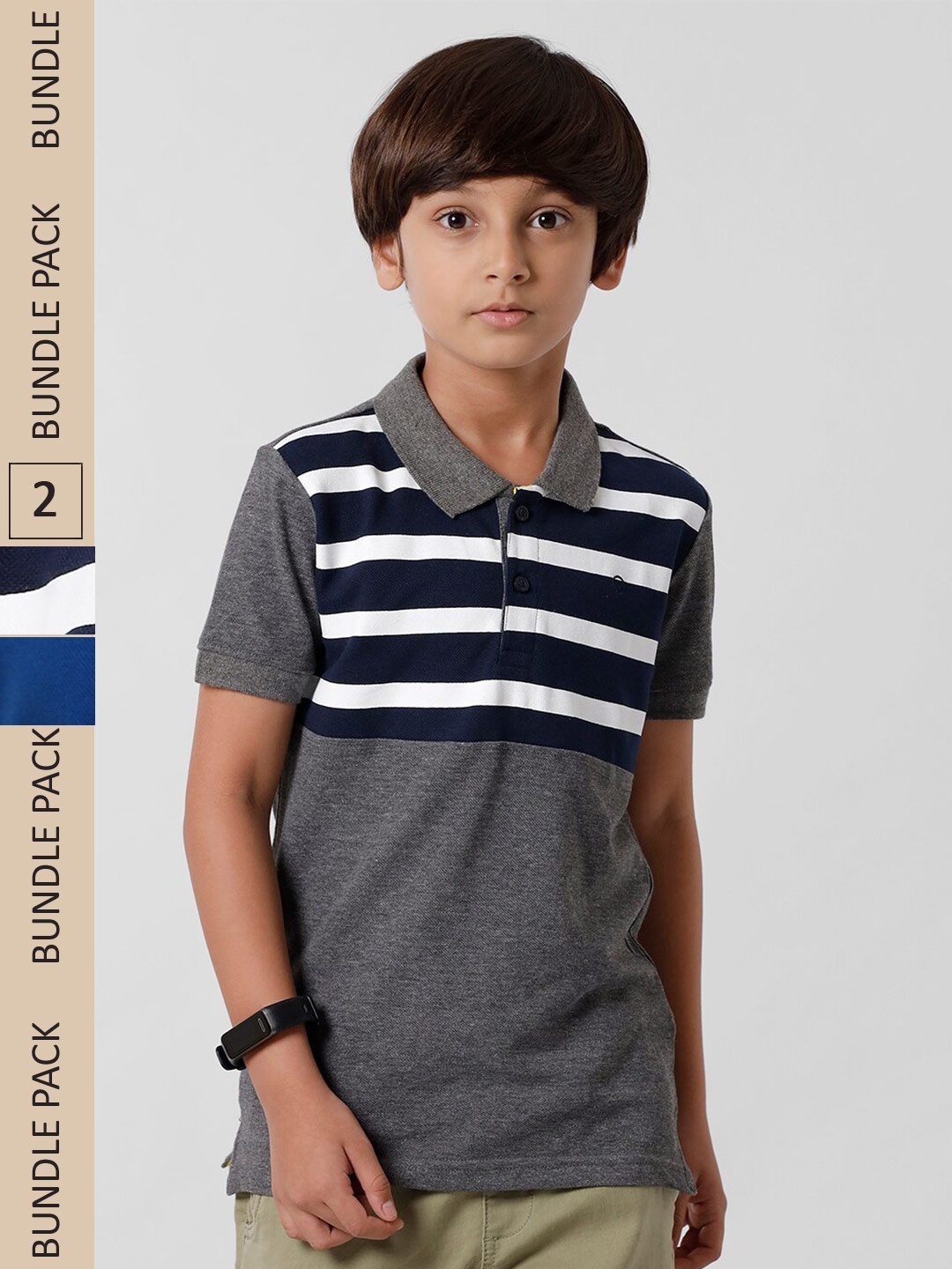 

PIPIN Boys Pack Of 2 Polo Collar Cotton T-shirt, Grey