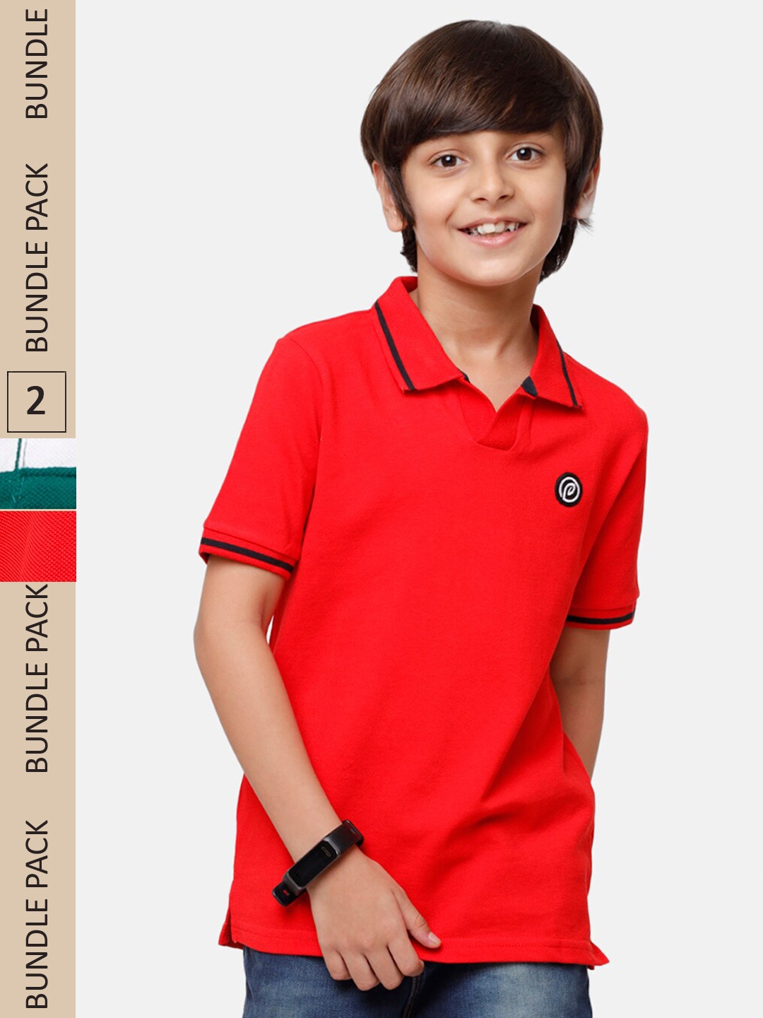 

PIPIN Boys Pack Of 2 Polo Collar Cotton T-shirt, Red