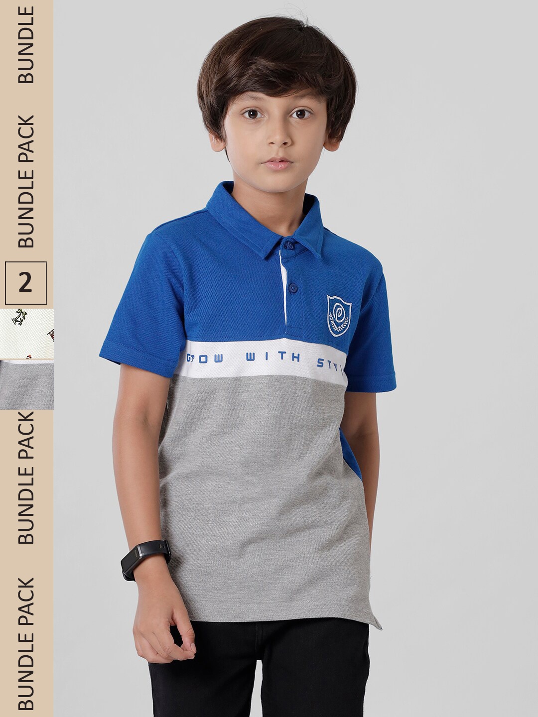 

PIPIN Boys Pack Of 2 Printed Polo T-shirt, Grey