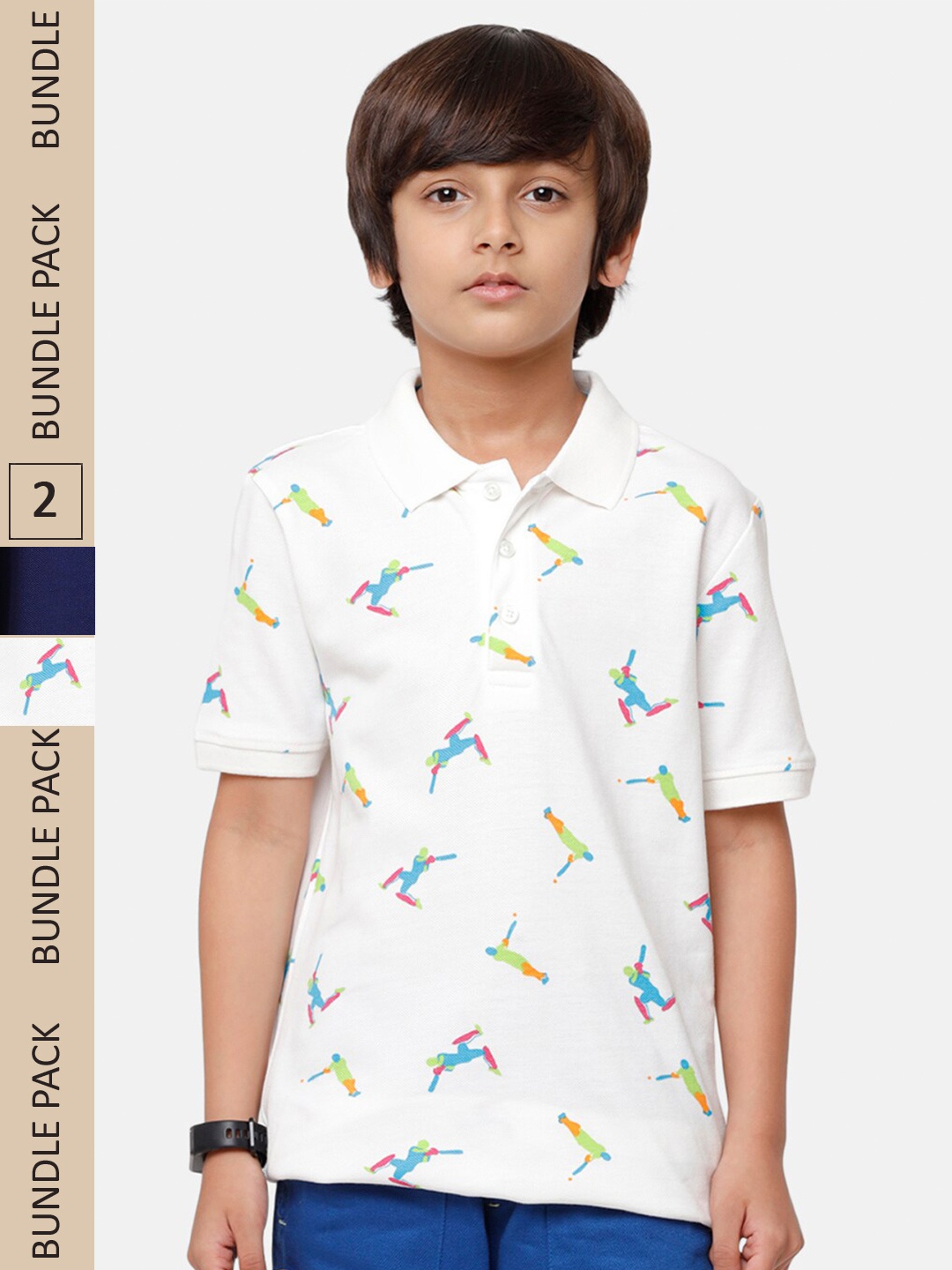 

PIPIN Boys Pack Of 2 Polo Collar Cotton T-shirts, White