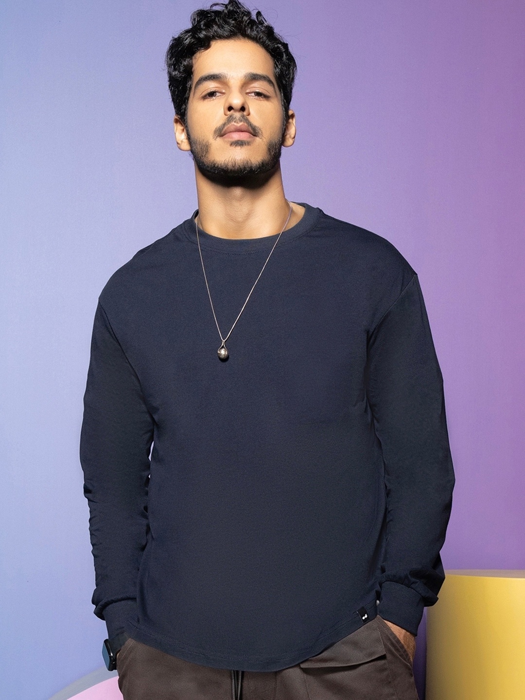 Bewakoof Cotton Drop Shoulder Sleeves Oversized Fit T-shirt, Navy blue
