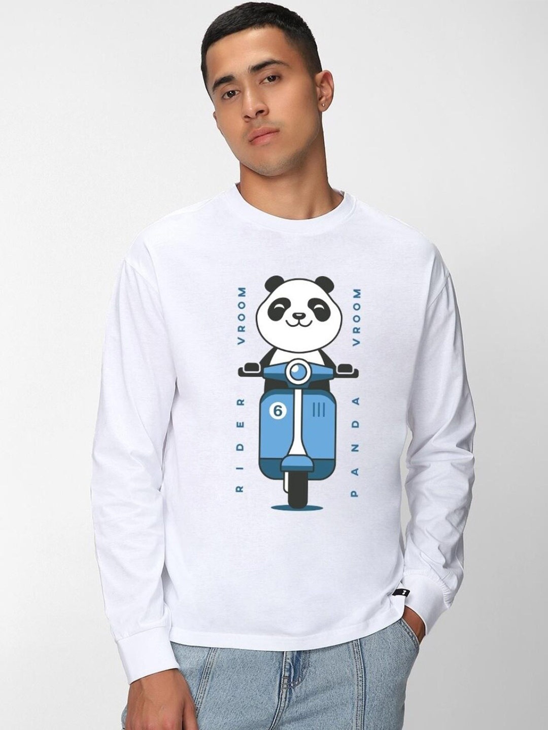 

Bewakoof Vroom Panda Graphic Printed Oversized T-shirt, White