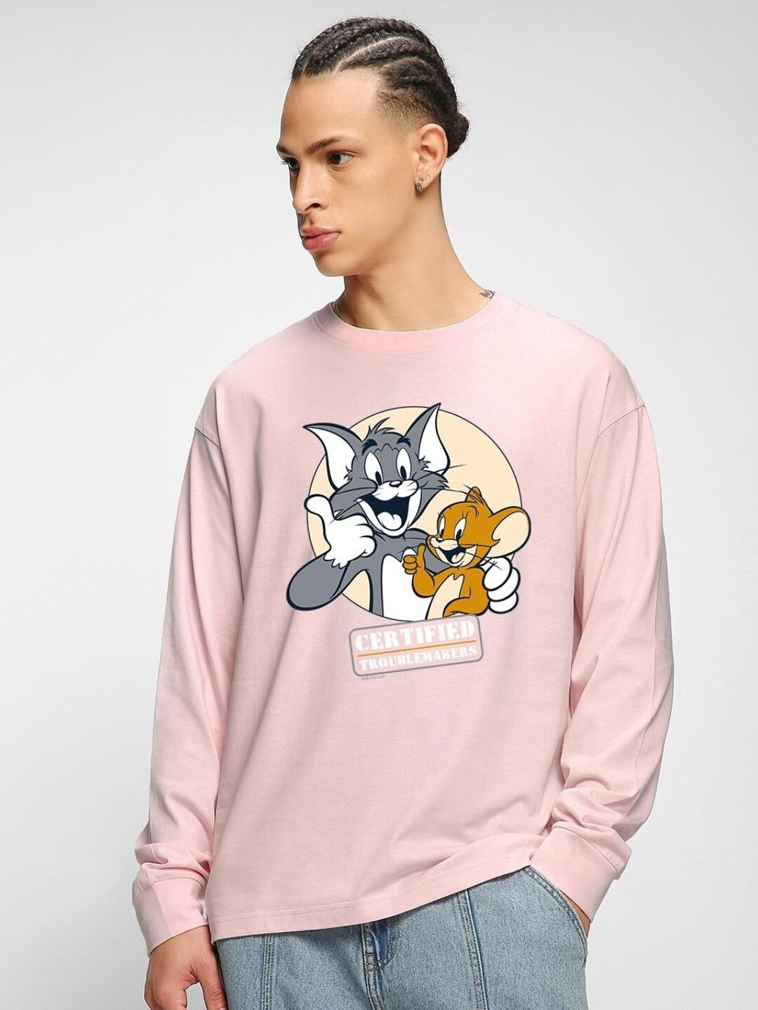 

Bewakoof x OFFICIAL TOM & JERRY MERCHANDISE Graphic Printed Oversized T-shirt, Pink