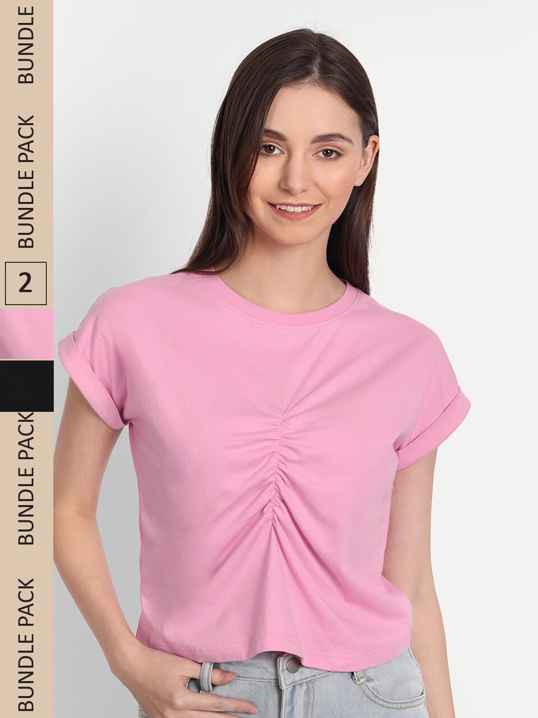 

iki chic Pack Of 2 Gathered Ruched Top, Pink