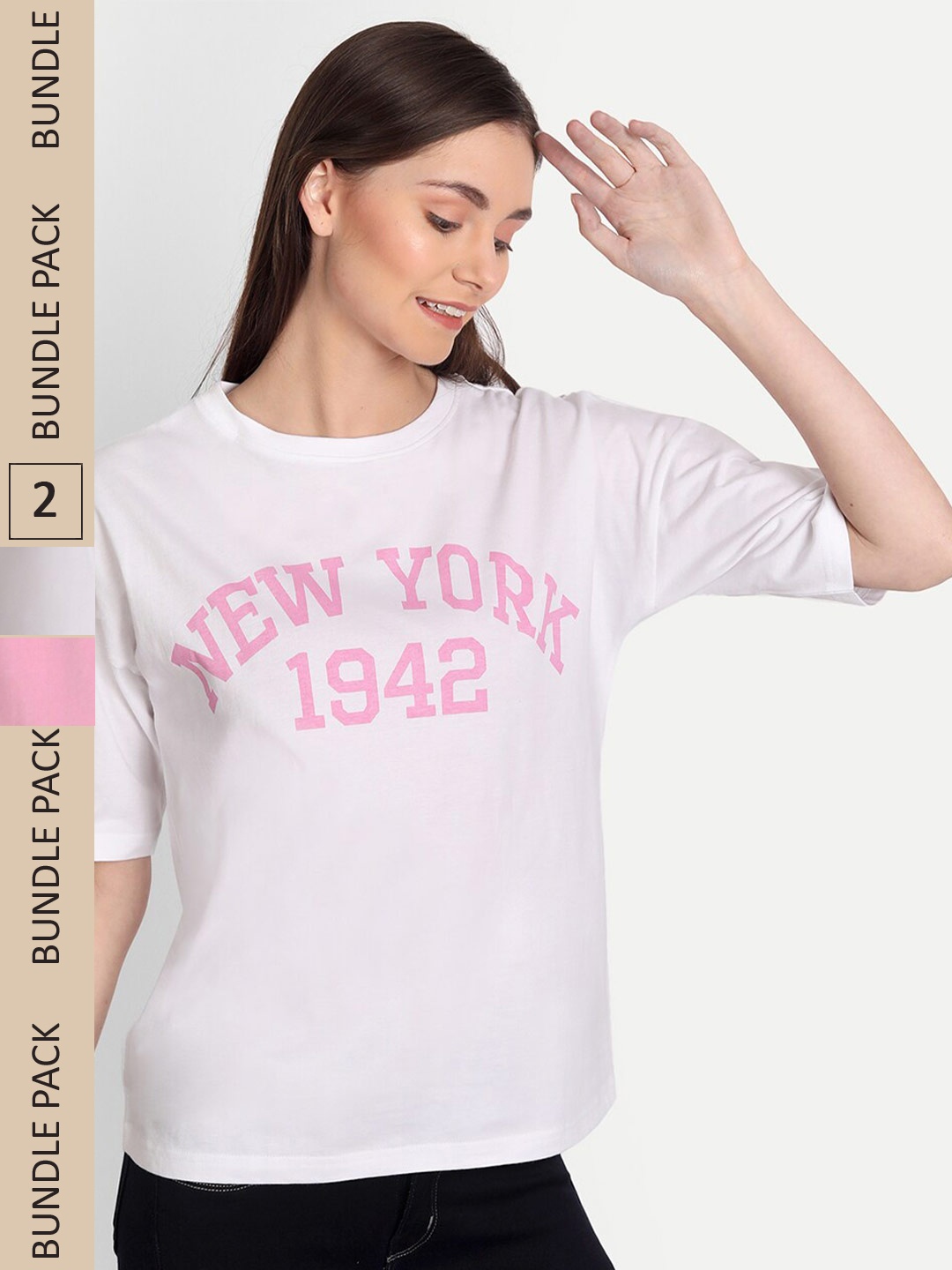 

iki chic Pack Of 2 Typography Printed T-shirt, White