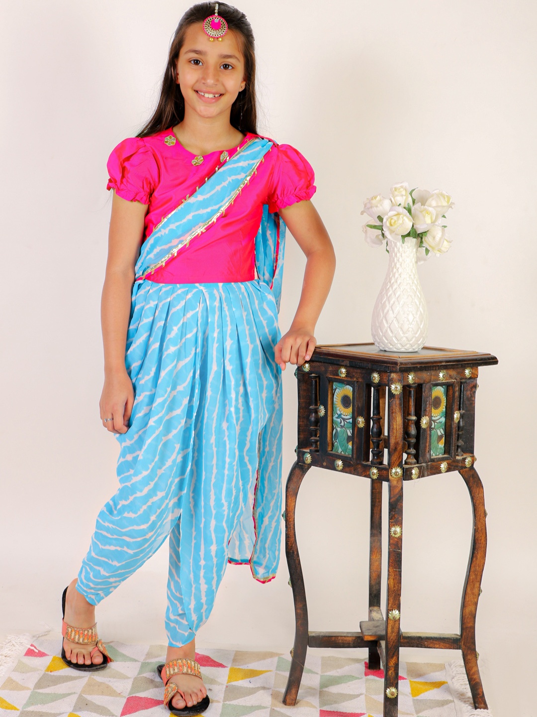 

Superminis Girls Gotta Patti Top with Dhoti Pants & Attached Dupatta, Pink