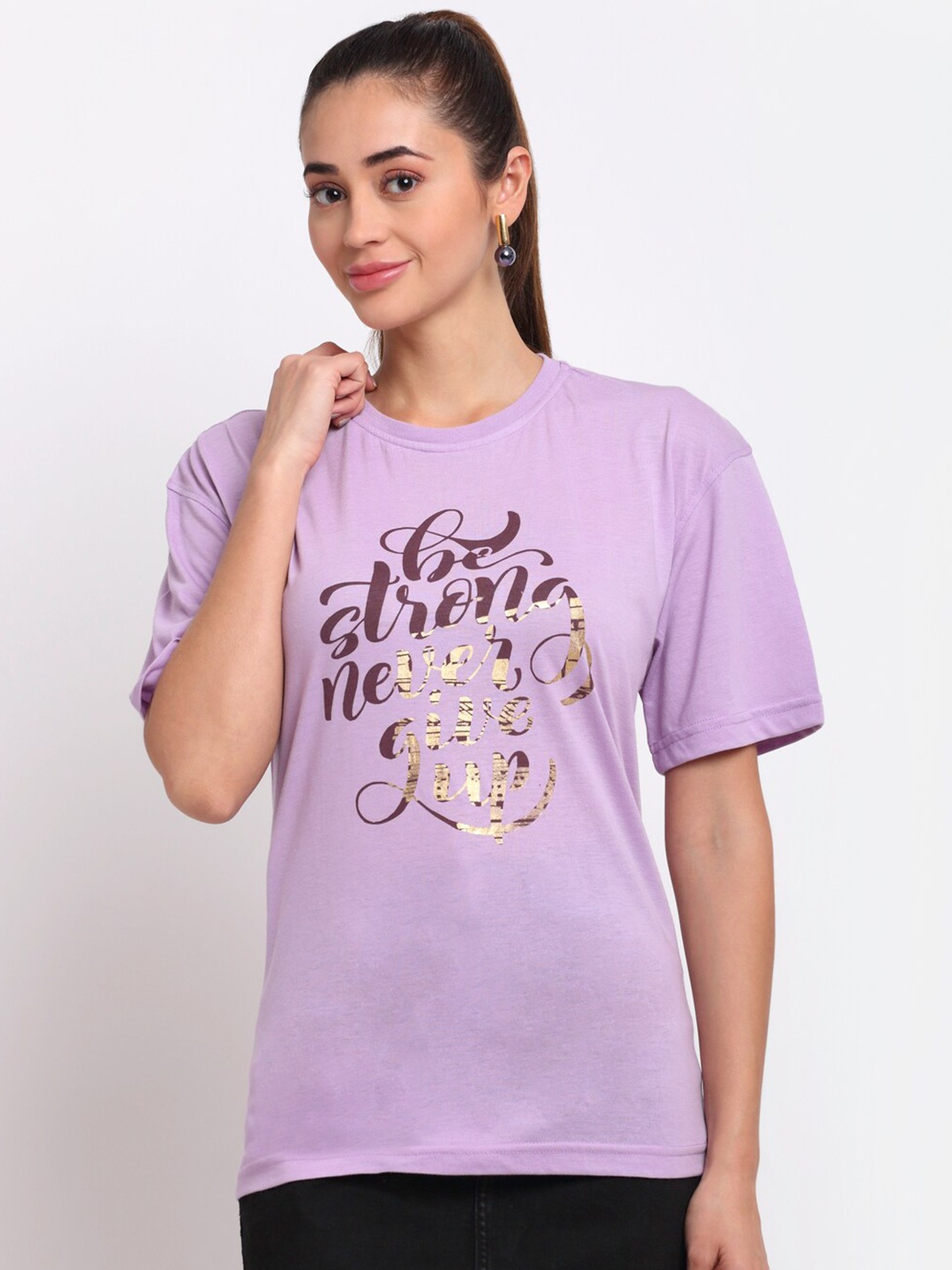 

Club York Typography Printed Drop Shoulder Sleeves Loose Fit T-shirt, Lavender