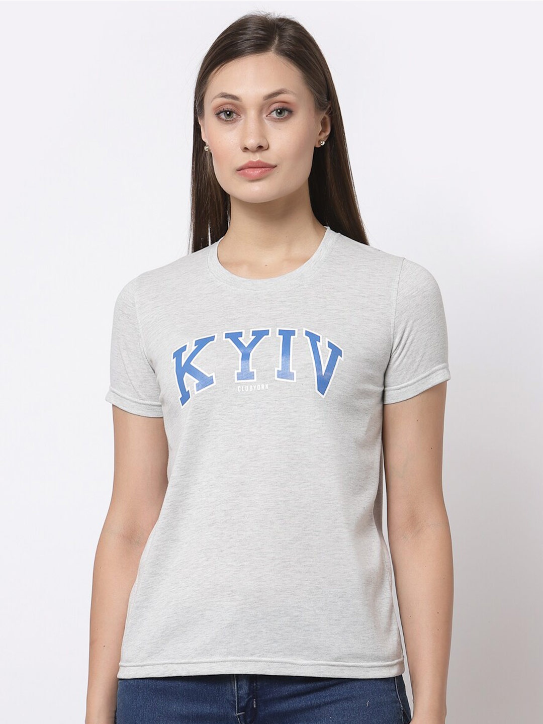 

Club York Typography Printed Round Neck T-shirt, Grey