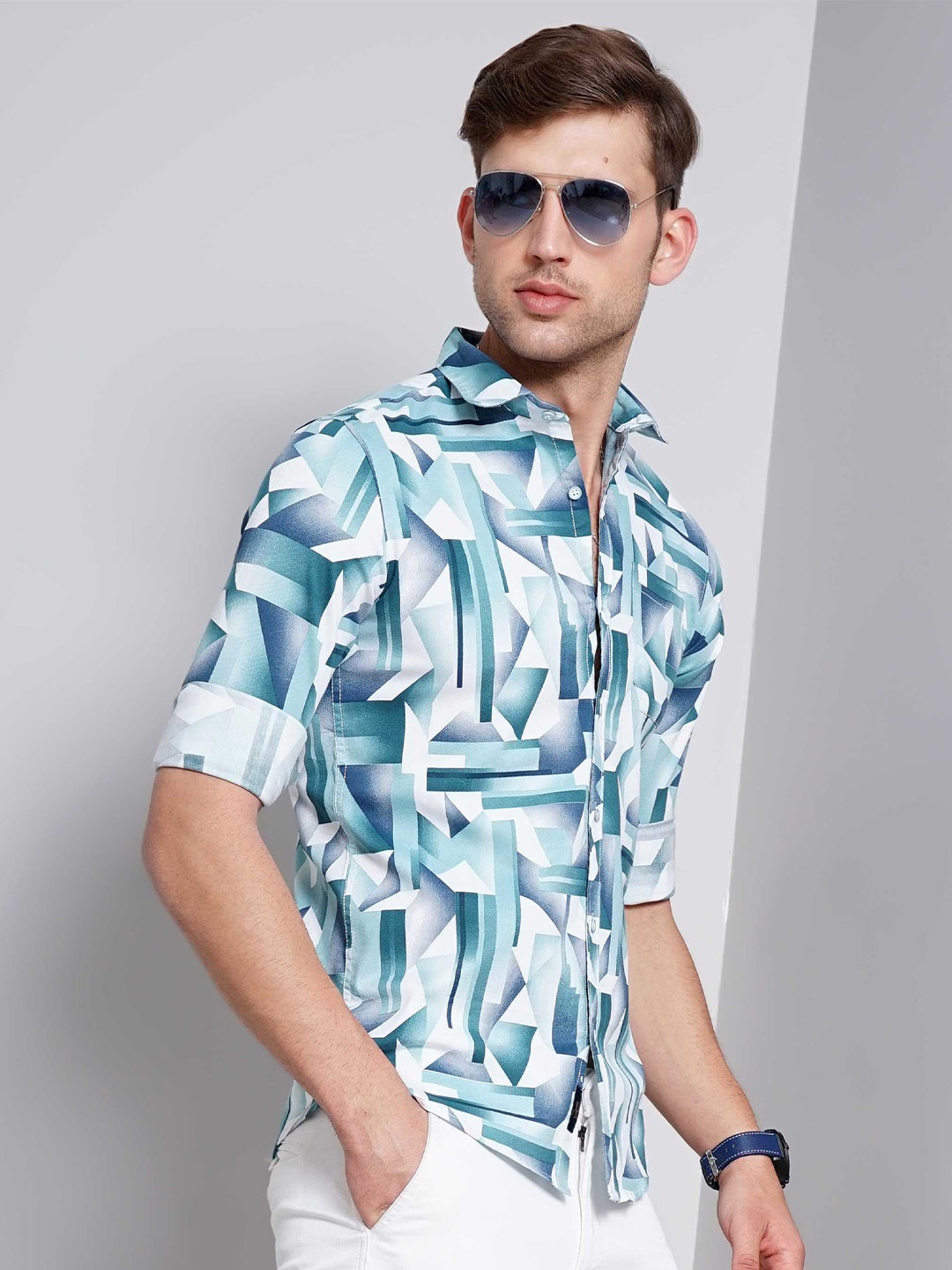 

SORATIA Slim Fit Opaque Printed Casual Shirt, White