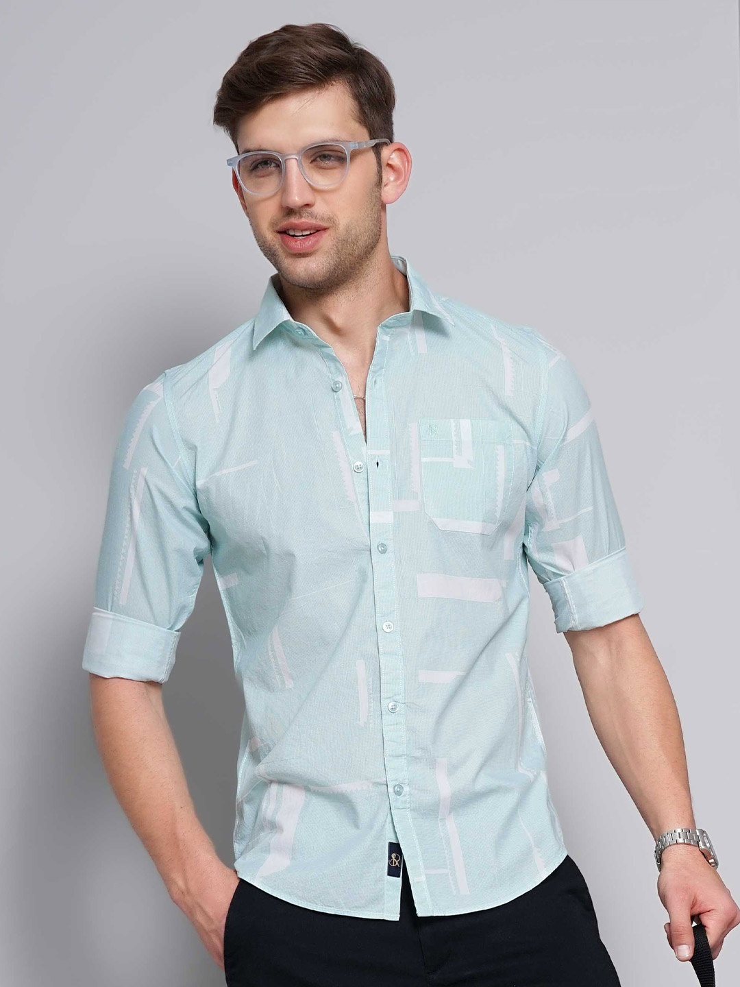 

SORATIA Men Cotton Slim Fit Opaque Printed Casual Shirt, Green