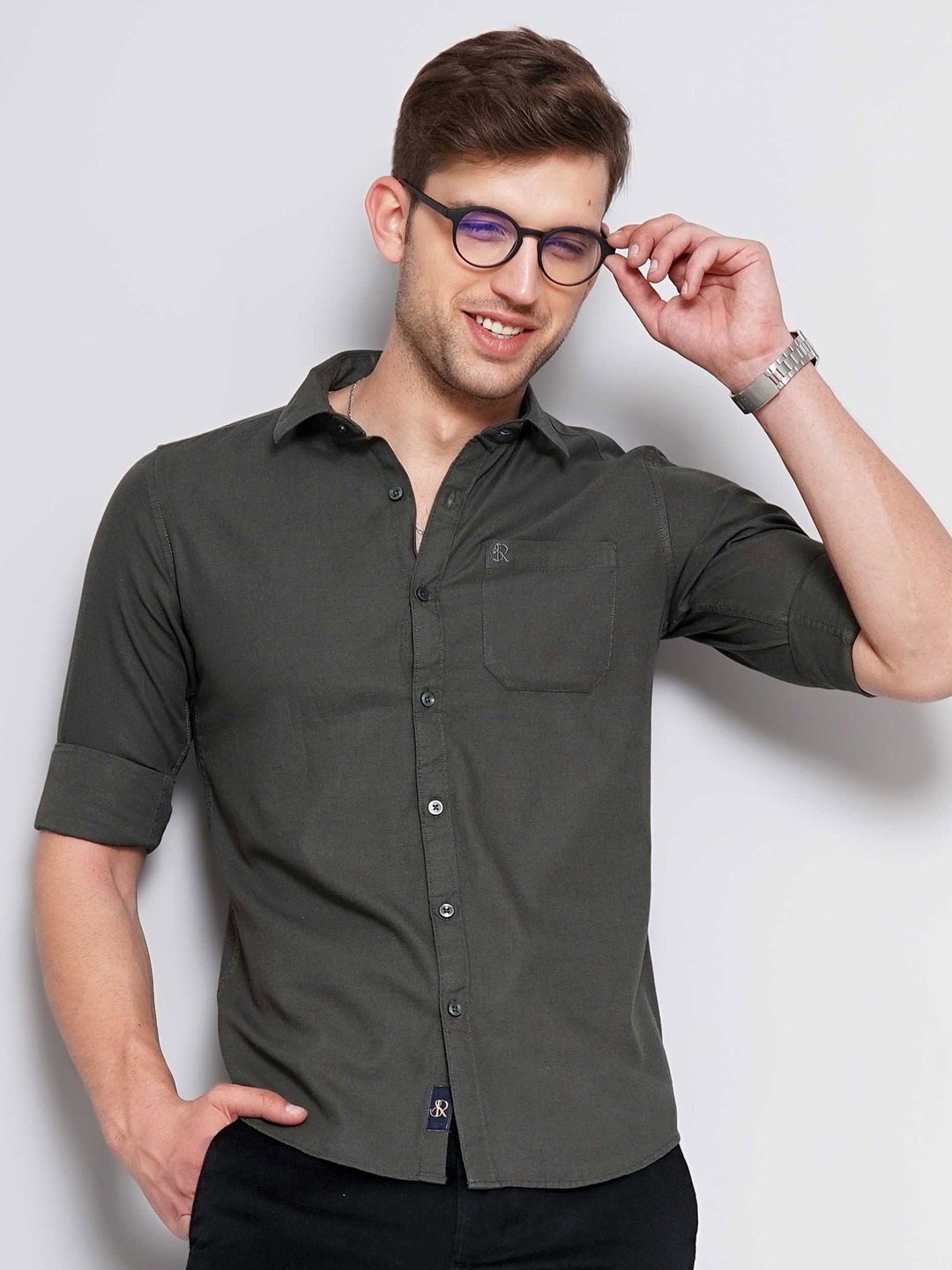 

SORATIA Slim Fit Opaque Cotton Casual Shirt, Charcoal