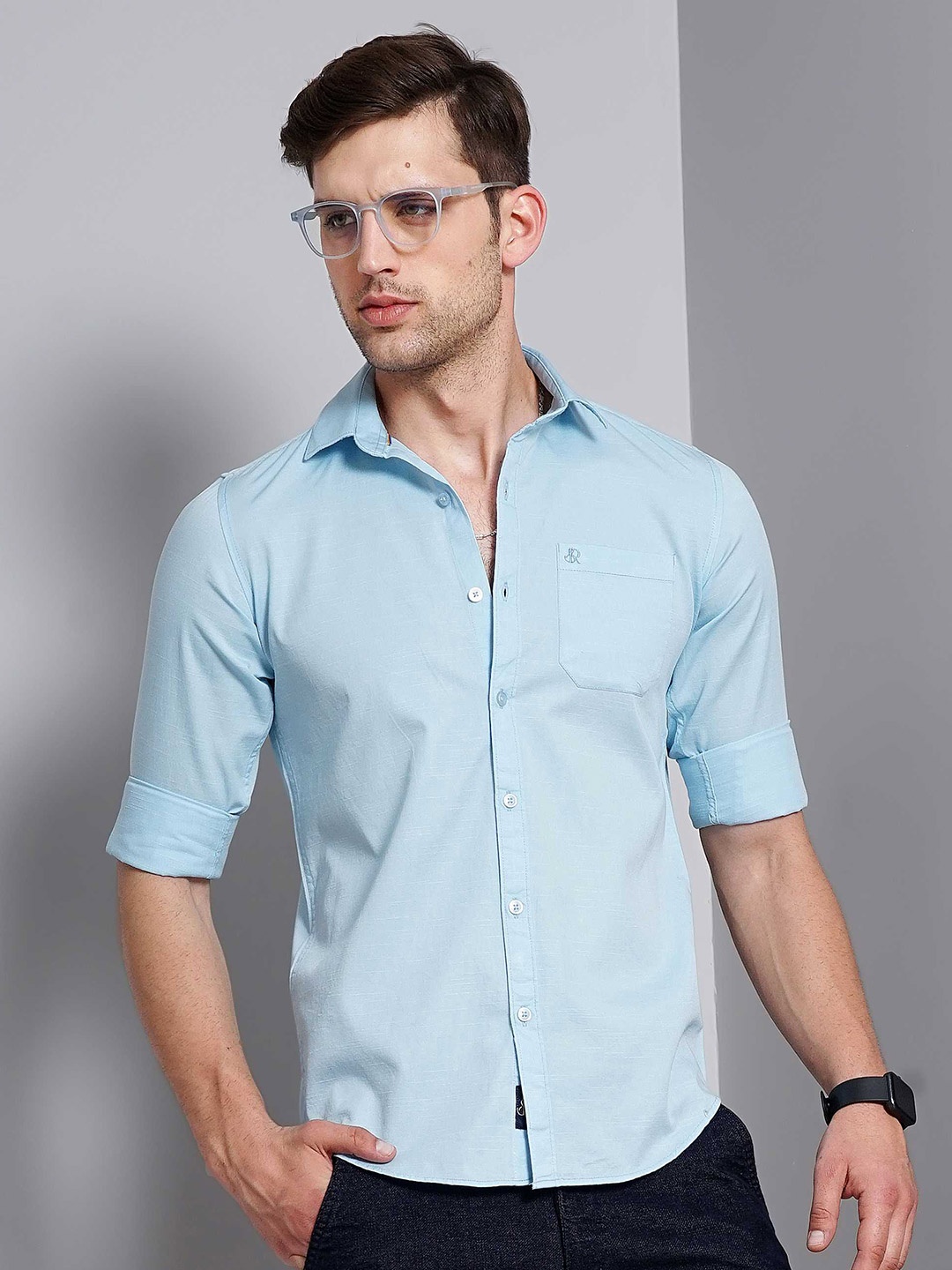

SORATIA Slim Fit Opaque Cotton Casual Shirt, Blue