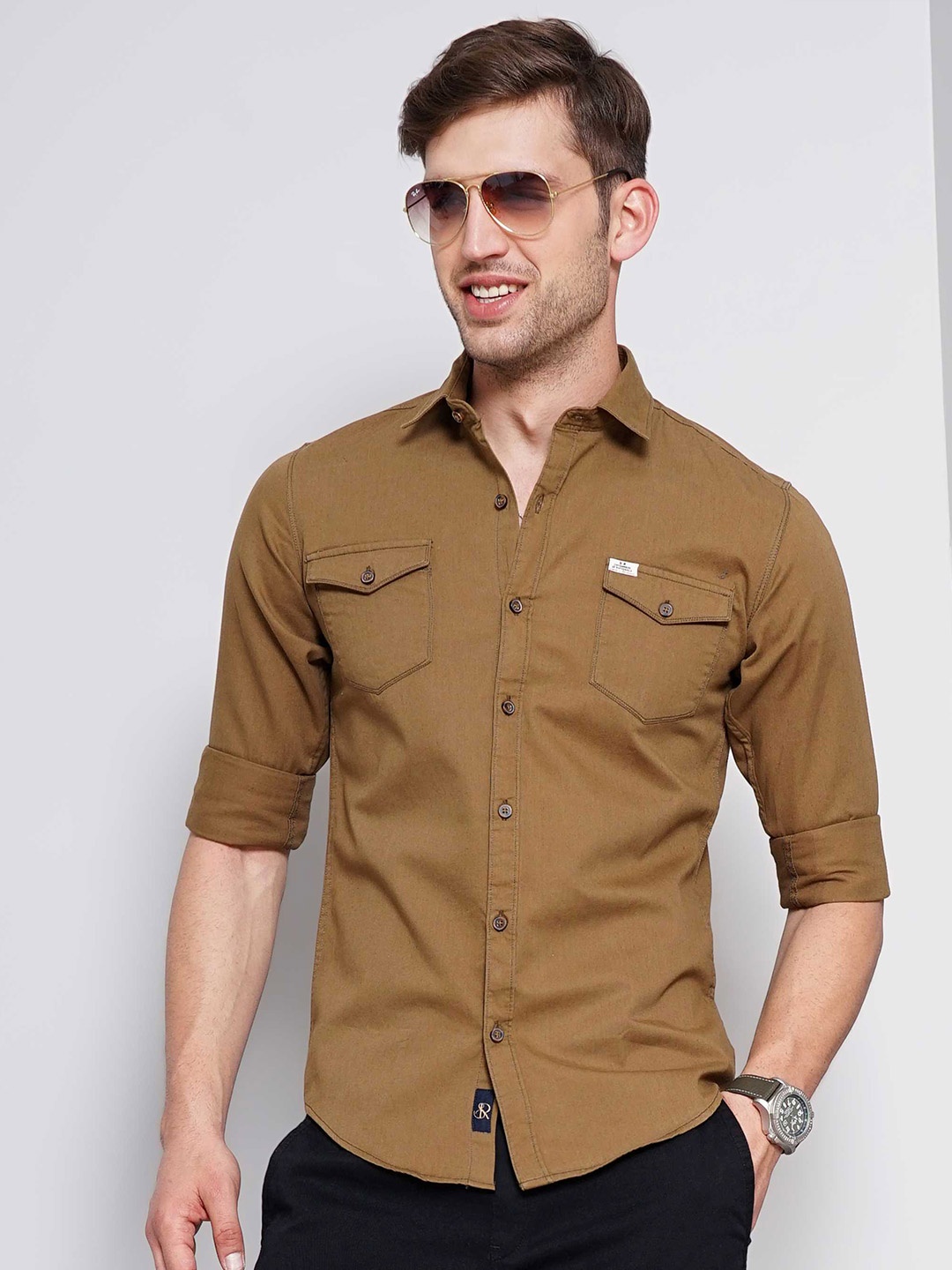 

SORATIA Slim Fit Opaque Cotton Casual Shirt, Brown