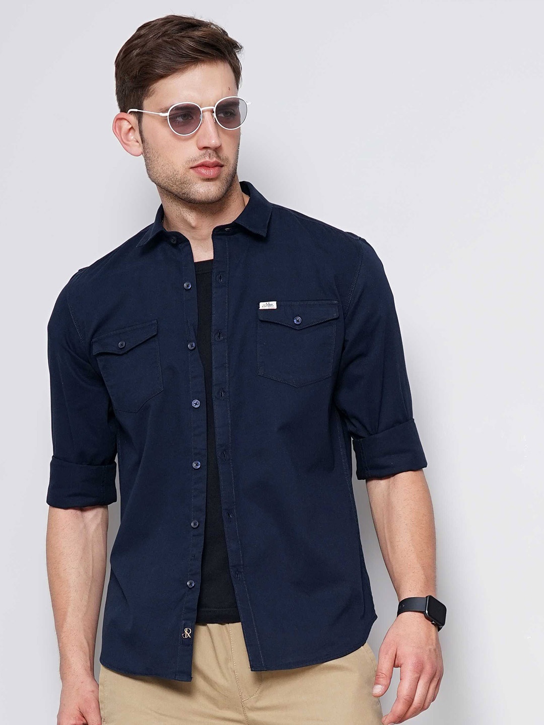 

SORATIA Slim Fit Opaque Printed Casual Shirt, Navy blue