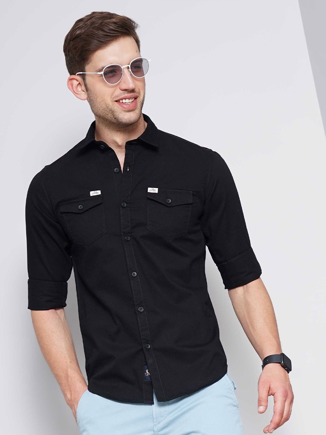 

SORATIA Slim Fit Opaque Cotton Casual Shirt, Black