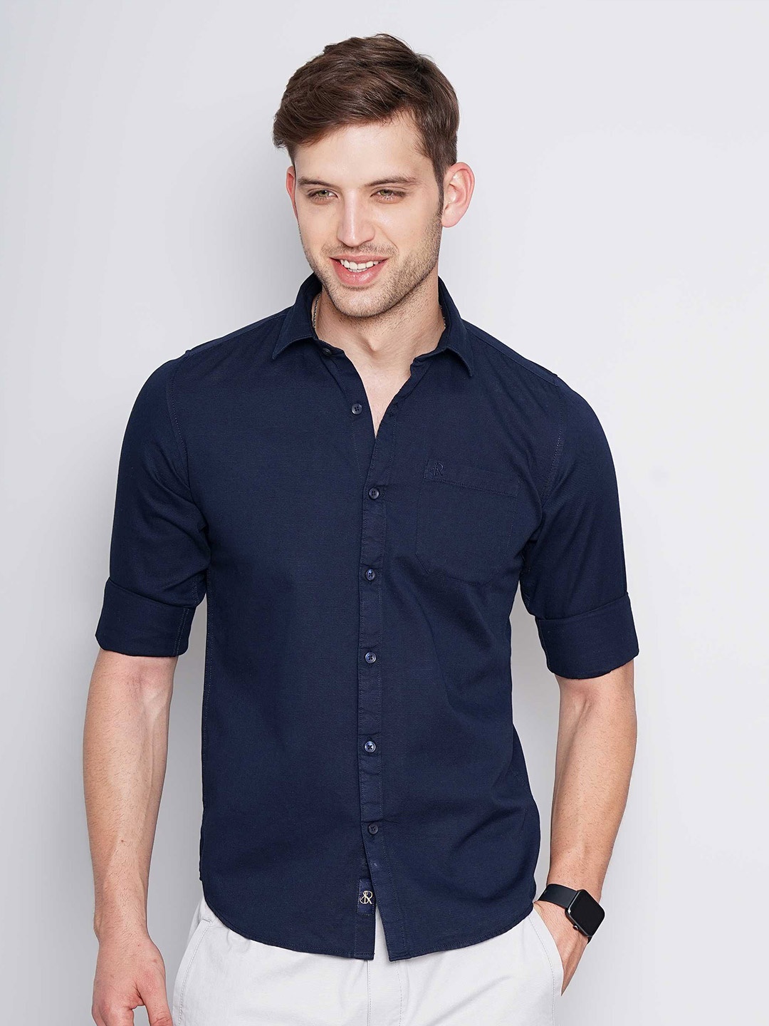 

SORATIA Slim Fit Cotton Casual Shirt, Navy blue