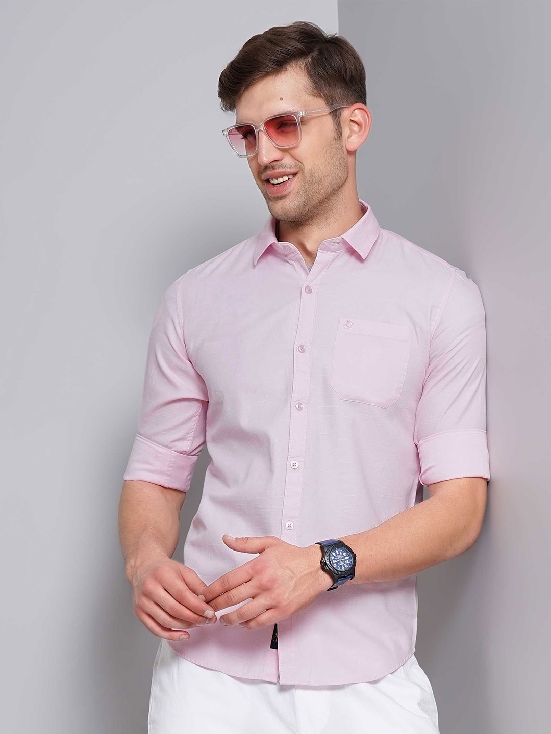 

SORATIA Slim Fit Opaque Striped Cotton Casual Shirt, Pink