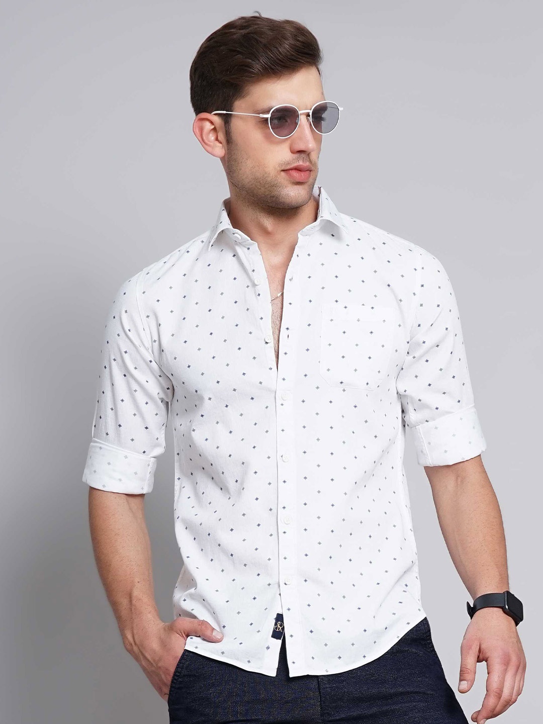

SORATIA Men Blue Slim Fit Opaque Micro Ditsy Printed Cotton Casual Shirt, Grey