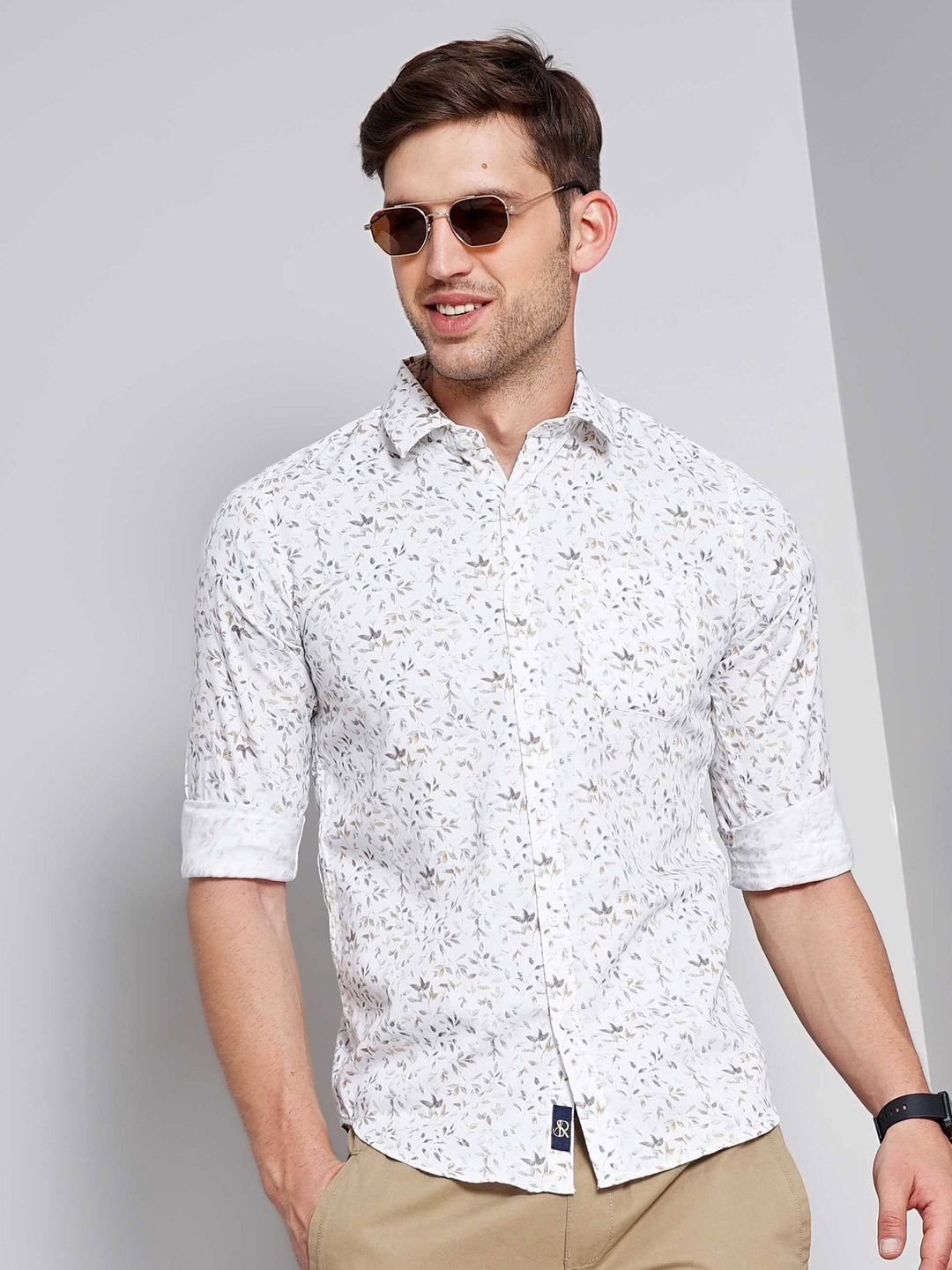 

SORATIA Slim Fit Floral Opaque Printed Cotton Casual Shirt, White