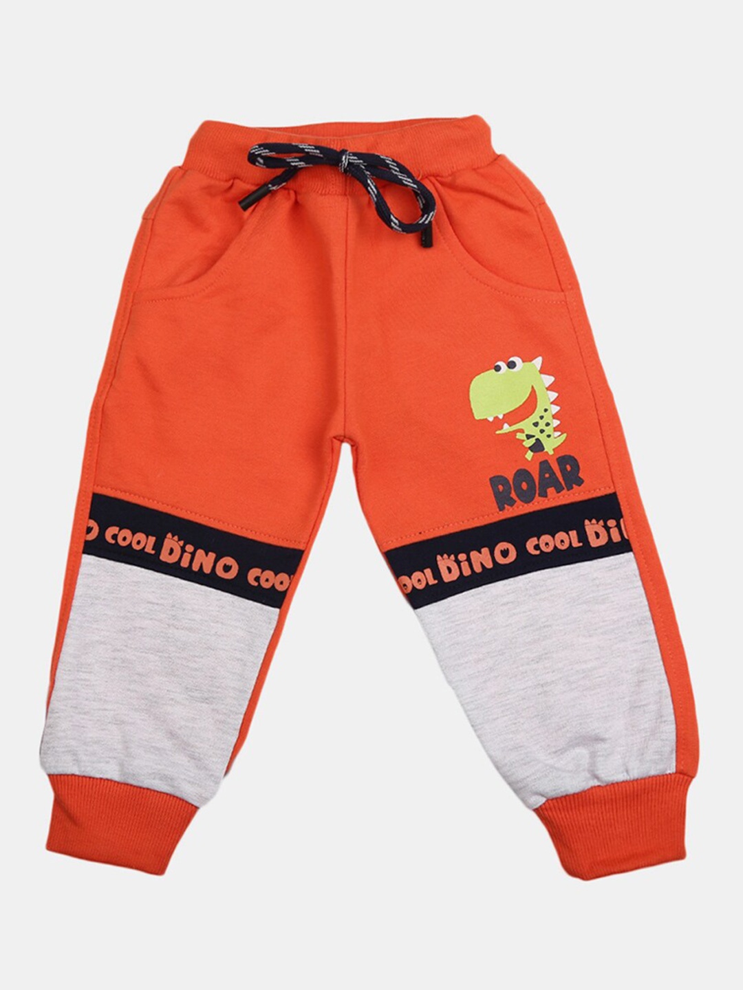 

V-Mart Infant Kids Cotton Colourblocked Loop Knit Joggers, Orange