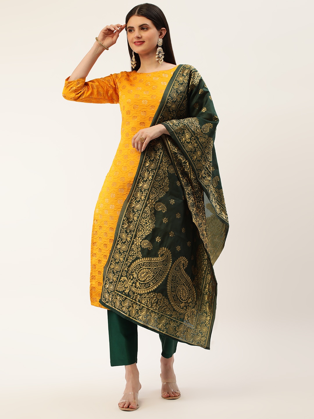

Saanjh Floral Regular Kurta with Trousers & With Dupatta, Yellow