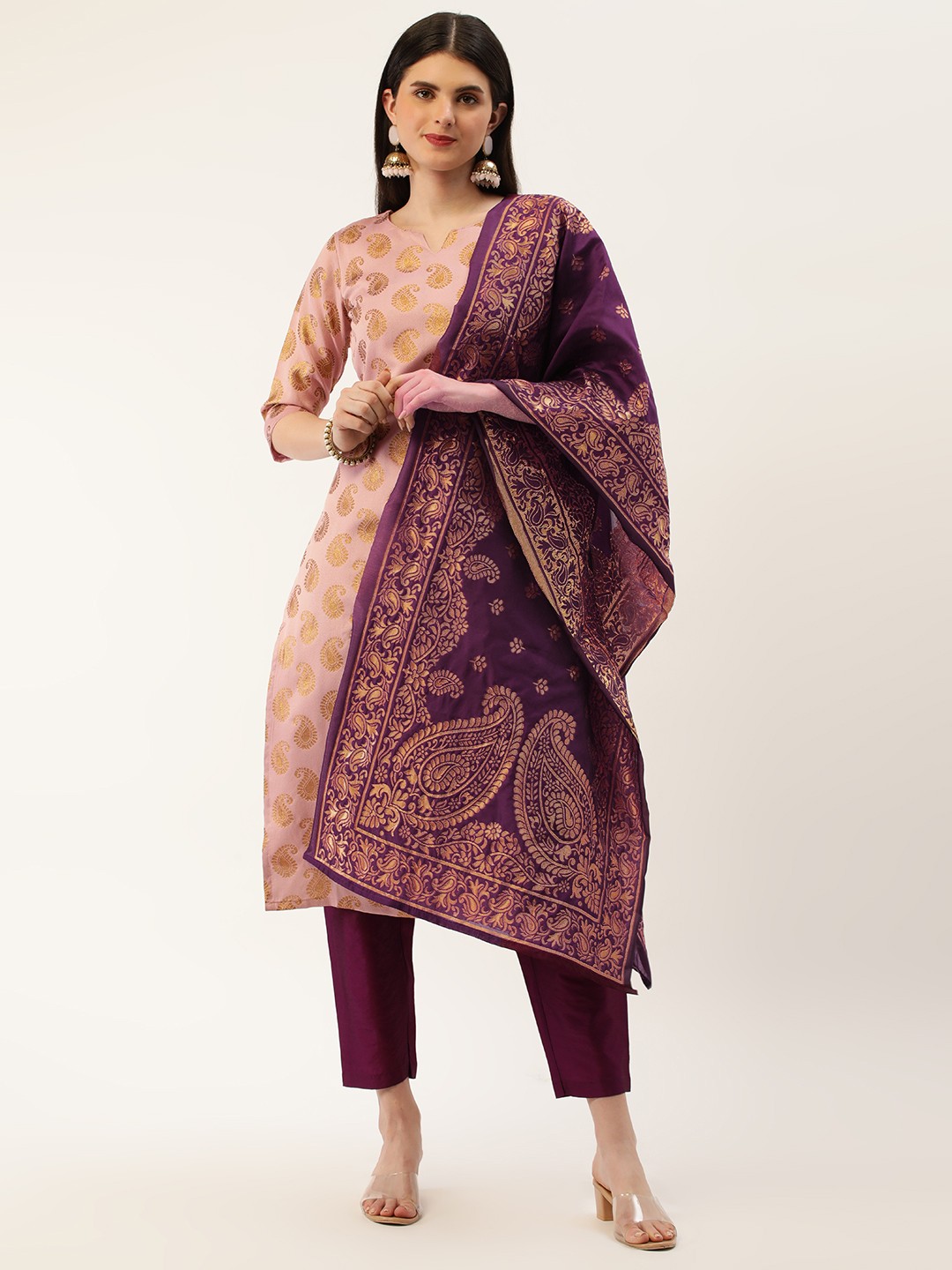 

Saanjh Paisley Regular Kurta with Trousers & With Dupatta, Lavender