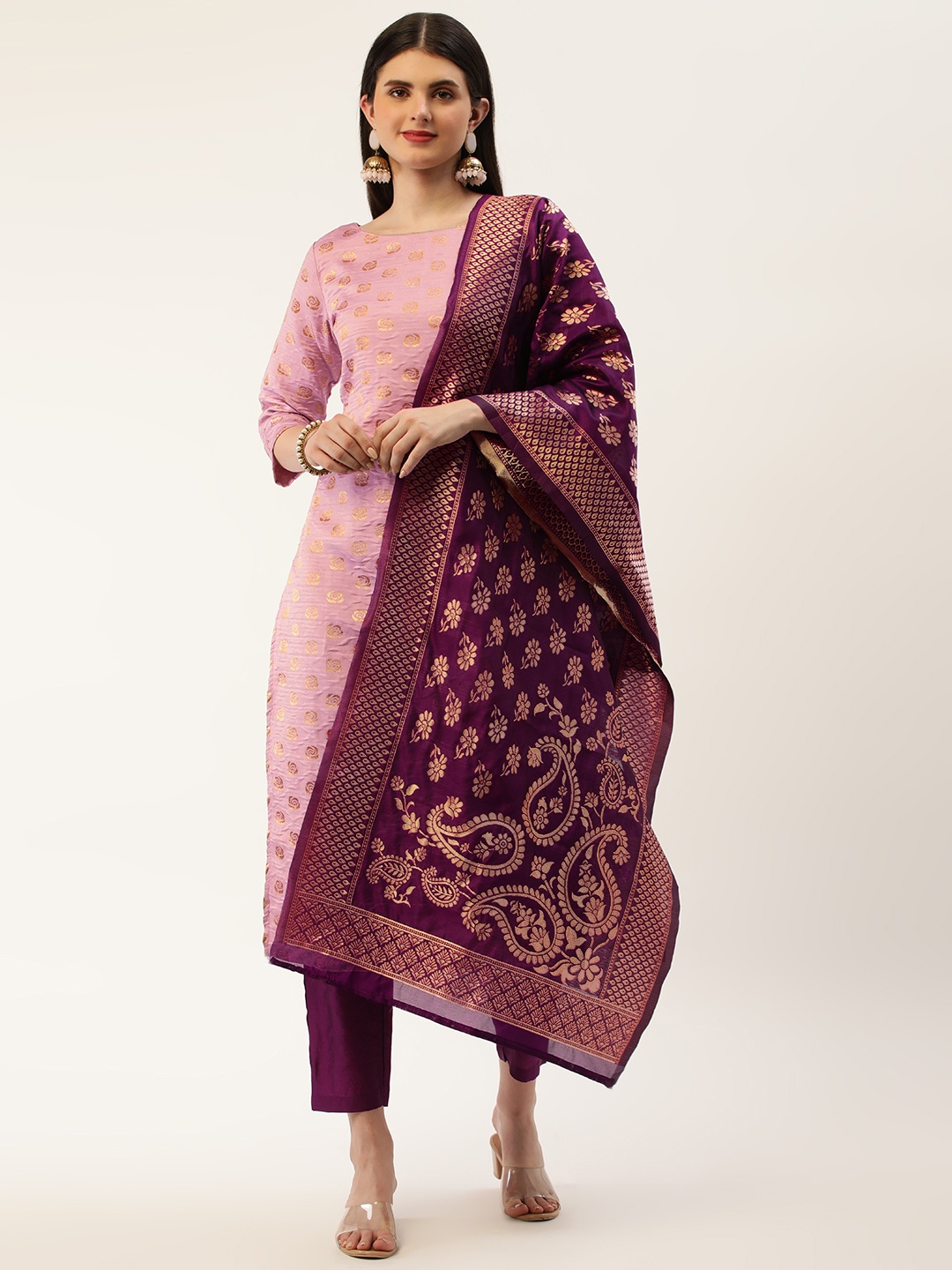 

Saanjh Floral Regular Kurta with Trousers & With Dupatta, Lavender