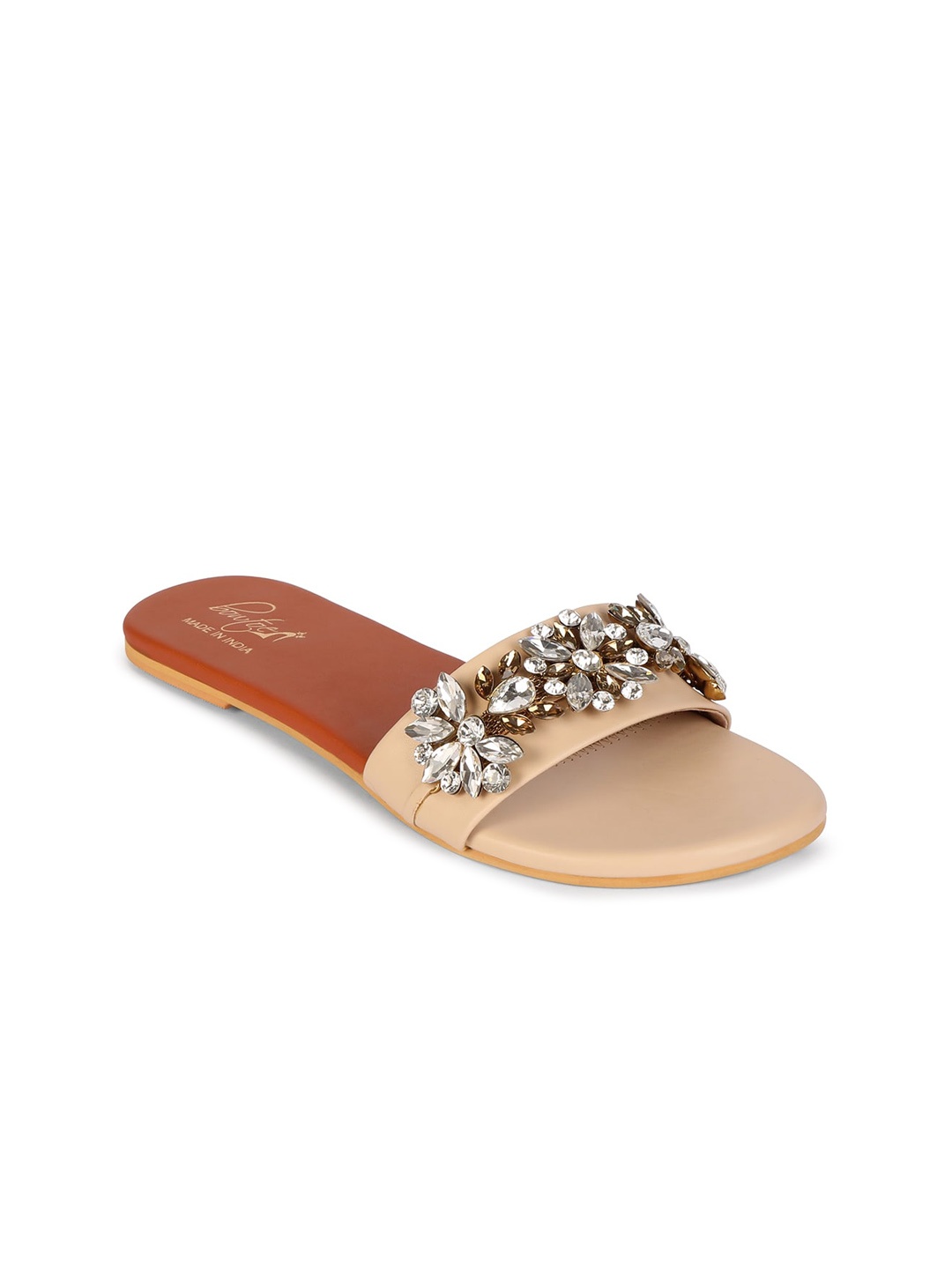 

Bowtoes Embellished Open Toe Flats, Beige