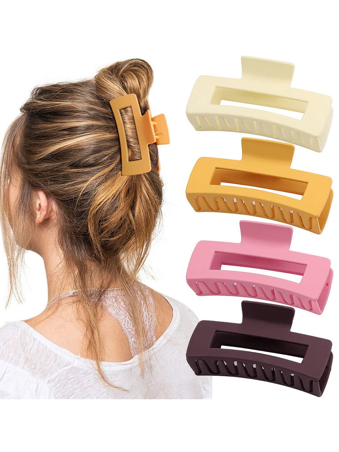 

Krelin Women 4Pcs Matte Rectangular Shape Claw Clip, Pink