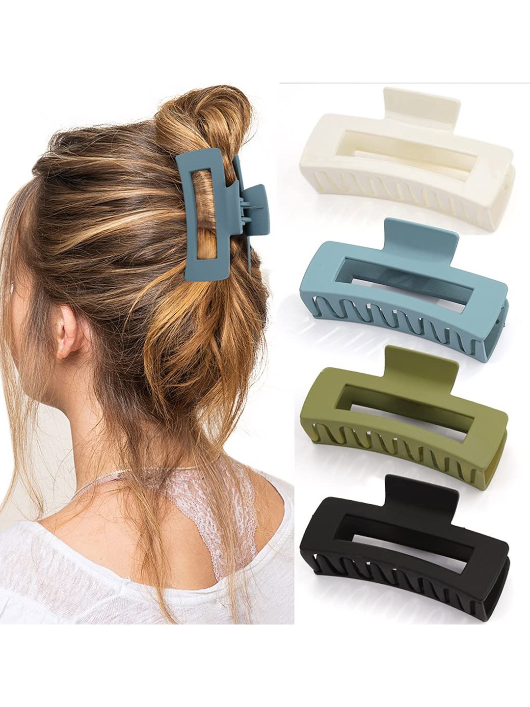 

Krelin Women 4Pcs Matte Rectangular Shape Claw Clip, Blue