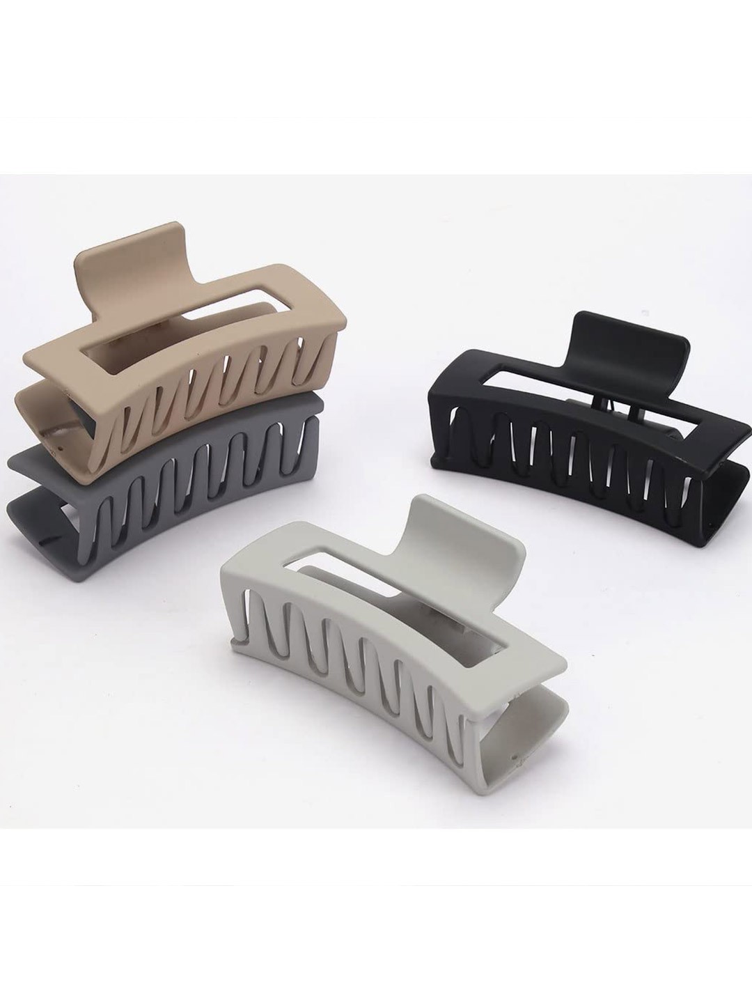 

Krelin Women 4Pcs Matte Rectangular Shape Claw Clip, Grey melange