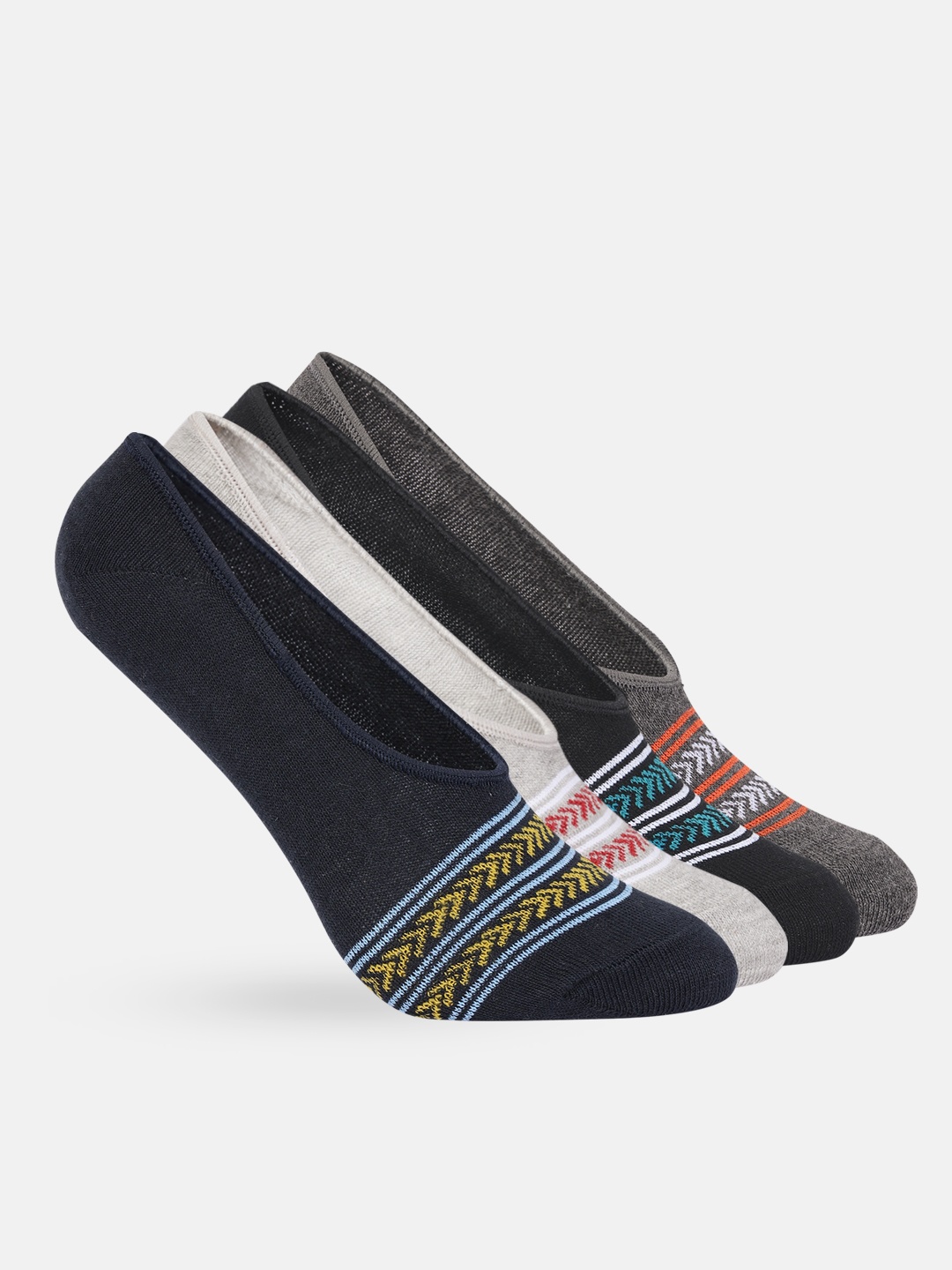 

Mast & Harbour Men Set of 4 Striped Cotton Shoe Liners, Black
